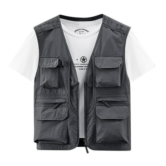 WREESH Mens Cargo Vest Thin Lightweight Work Vest Quick Drying Vest Casual Outdoor Travel Photography Vest with Multi Pockets Gray