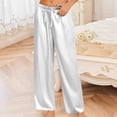 thumbnail image 2 of Women's Silk Satin Pajama Pants Loose Fit Lounge Wide Leg Elastic Waist Comfy Sleepwear Drawstring with Pockets White, 2 of 8
