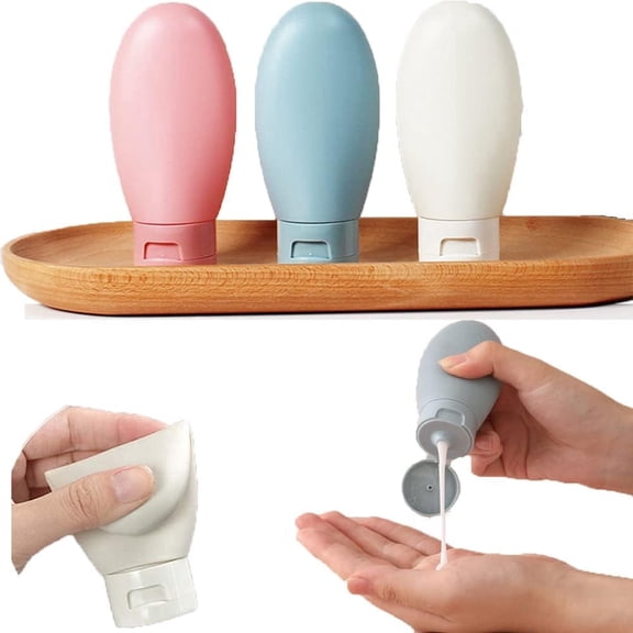 Pack of 3 Refillable Travel Bottles for Toiletries Silicone Container for Cream, Shampoo Hand Wash, Lotion Storage Bottle Travel Accessories Leak Proof (60 ML)