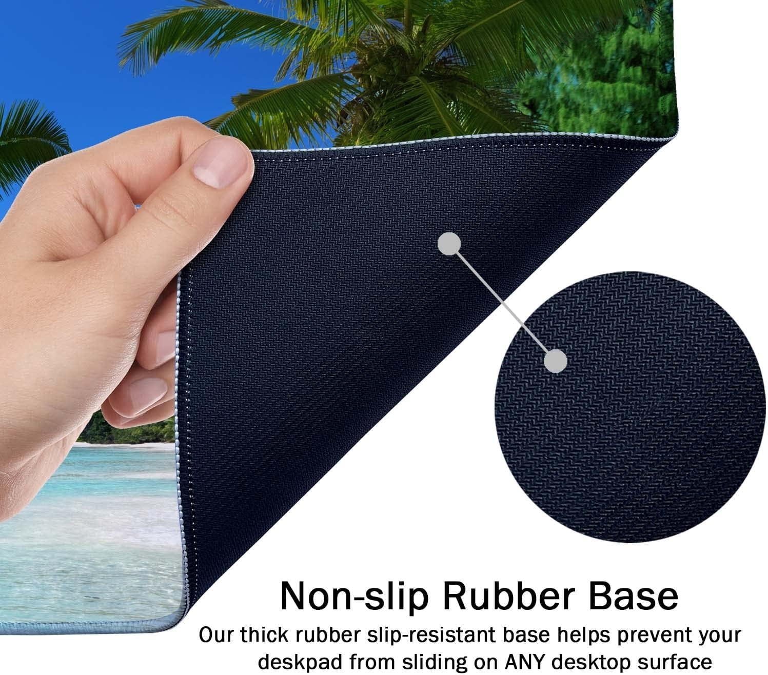 Tropical Paradise Sunshine Beach Coast Sea Palm Trees Mouse Pad 35.5 X 15.7 Inch XXL Full Desk Mousepad Extended Large Non-Slip Rubber Base Waterproof Big Keyboard Mat with Stitched Edges