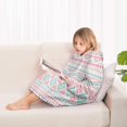 thumbnail image 4 of Pink Geometric Striped Pattern Blanket Hoodies for Kids 6-13YR Oversize Wearable Blanket Hoodies for Boys Girls Teens, 4 of 7