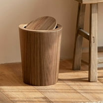 Loyerfyivos Round Wood Trash Can with Lid, Japanese-Style Natural Wood Garbage Recycling Bin, Wood Waste Bin with Swing Lid, for Bathrooms, Powder Room, Kitchen, Home Office
