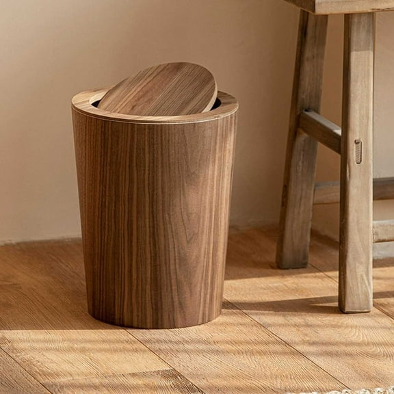 Loyerfyivos Round Wood Trash Can with Lid, Japanese-Style Natural Wood Garbage Recycling Bin, Wood Waste Bin with Swing Lid, for Bathrooms, Powder Room, Kitchen, Home Office