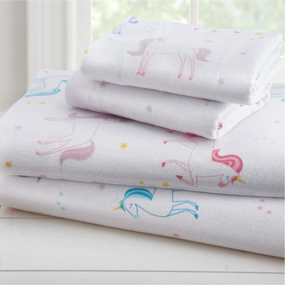 Wildkin Kids 100% Cotton Flannel Sheet Set for Boys and Girls - Twin (Unicorn Purple)
