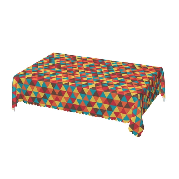 DouZhe Rectangular Tablecloth, Retro Triangles Mesh Table Cloth for Kitchen Dinning Tabletop, 72" x 54" Waterproof Polyester Table Cover