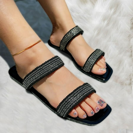 

Cathalem Bedroom Slippers for Women Womens Shoes Summer Slippers Metal Chain Square Toe Cute Slippers for Women Fuzzy Cat Silver 7.5