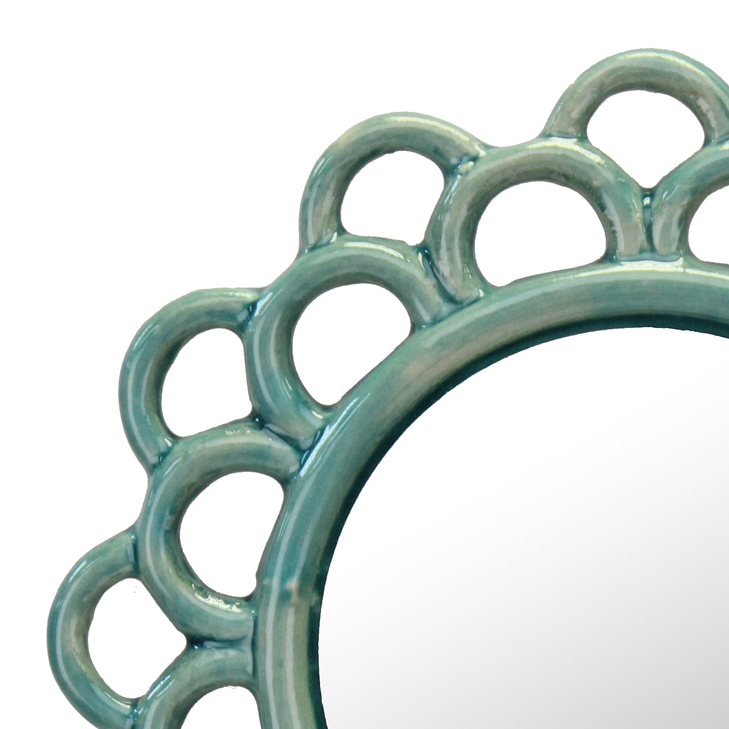 Stonebriar 9" Circle Ceramic Cutout Hanging Wall Mirror, Turquoise