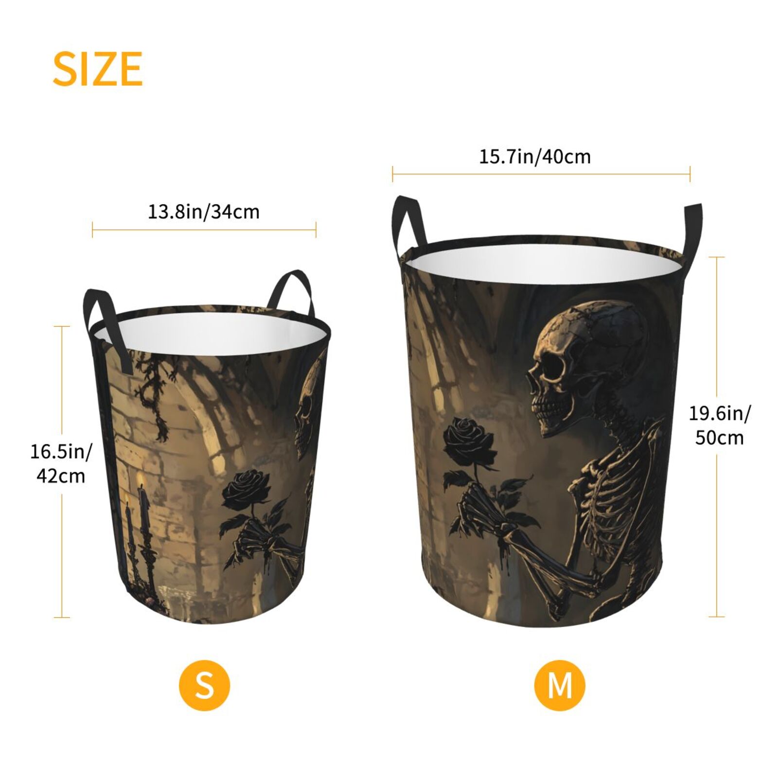 Large Laundry Basket with Handles - Halloween Gothic Skull Rose B Kids Baby Dirty Clothes Laundry Hamper for Bedroom Aesthetic