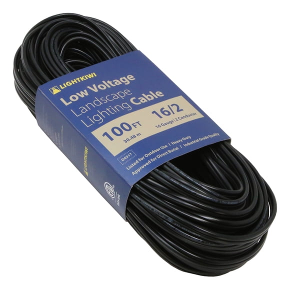 Lightkiwi 16AWG 2-Conductor Direct Burial Wire for Low Voltage Landscape Lighting, 100ft