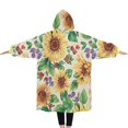 thumbnail image 2 of Oversized Wearable Blanket Hoodie,Leaf Red Berry Purple Flower Sunflower Pattern Sherpa Blanket Hoodie with Super Pockets,Super Warm Fuzzy Pullover for Women & Men, 2 of 6