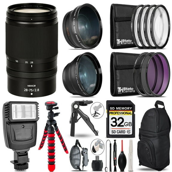 Nikon NIKKOR Z 28-75mm f/2.8 Lens -3 Lens Kit   Slave Flash   Tripod - 32GB Accessory Bundle (International Version)