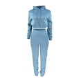 thumbnail image 3 of Innerwin Two Piece Outfit Hoodies Ladies Sweatsuits Running Drawstring Loungewear Jogger Set Light Blue L, 3 of 6