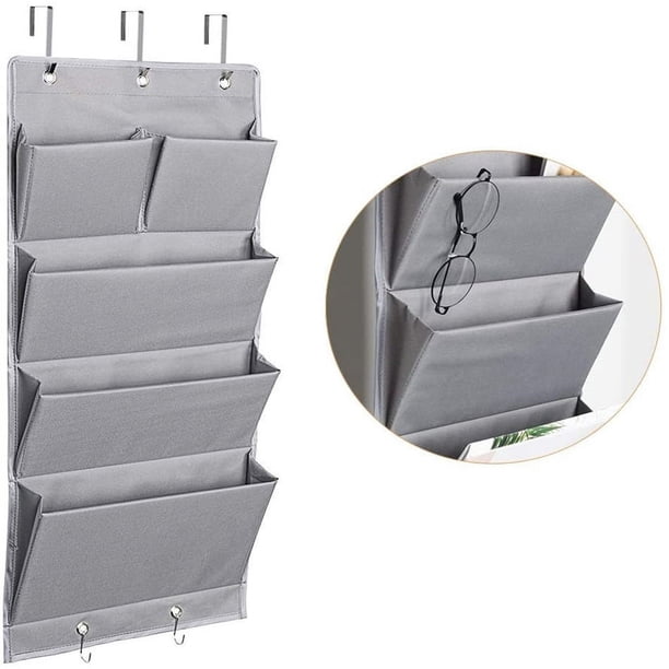 Organizador de archivos para colocar sobre la puerta con 5 bolsillos, ganchos de metal, montaje en pared, bolsa de almacenamiento para colgar en la oficina en casa, para carpetas de archivos