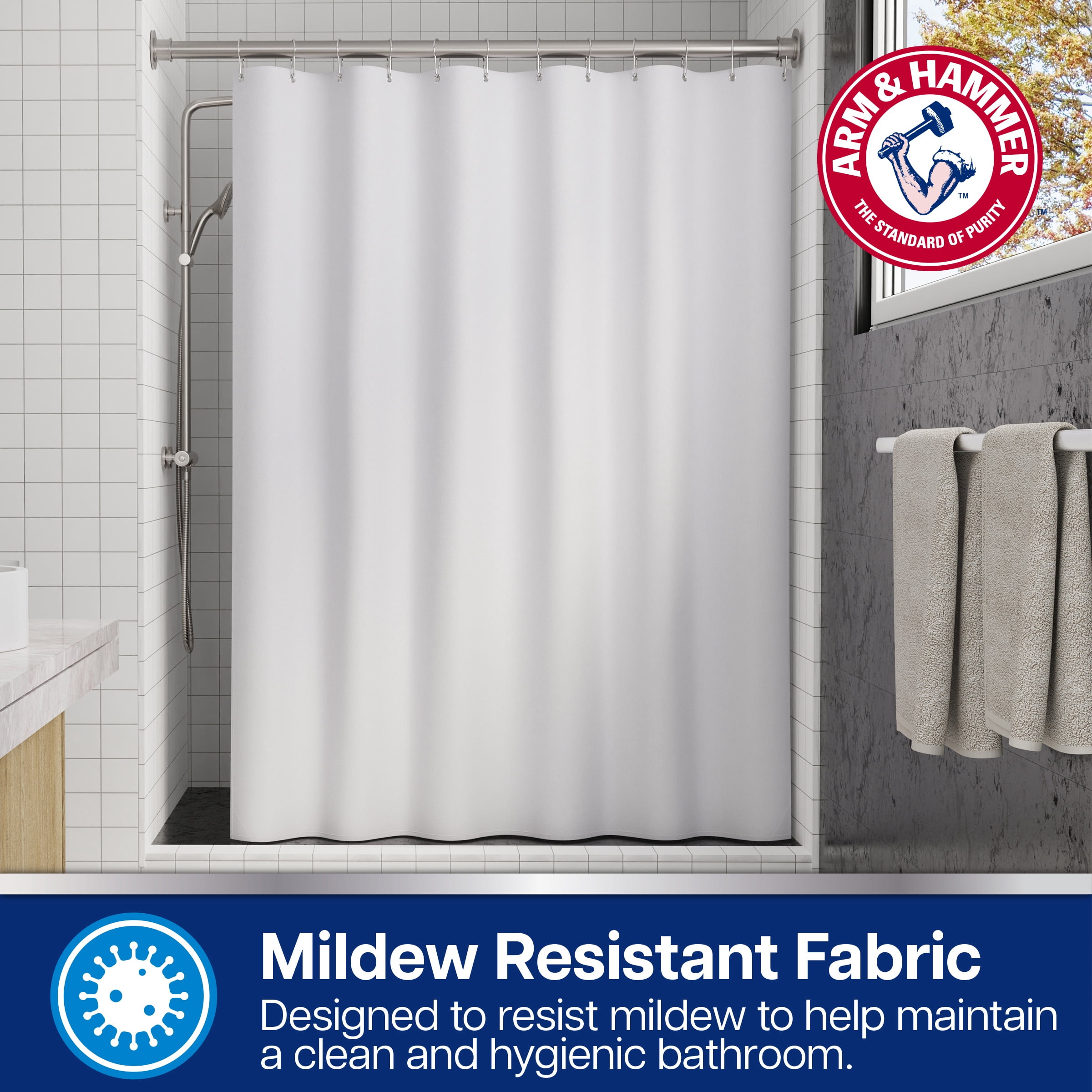 Arm & Hammer™ Waterproof Fabric Shower/Liner, 70x72, White