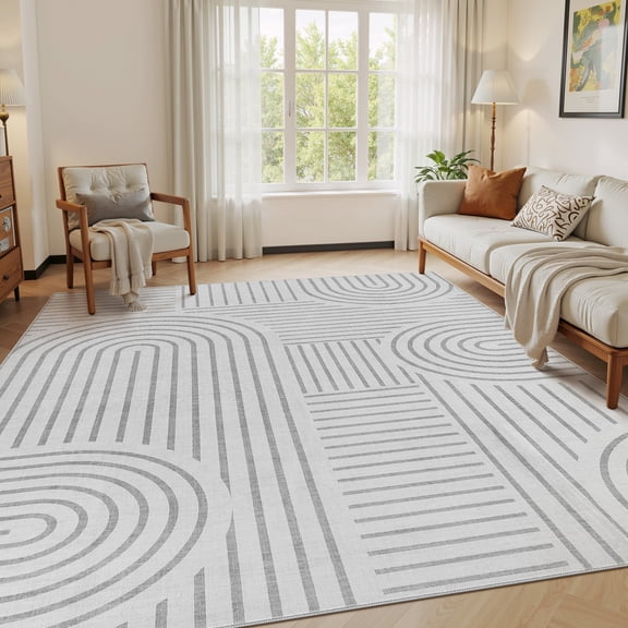 MICGEEK 8'x10' Washable Large Area Rugs for Living Room, Washable Non-slip Soft Indoor Modern Vintage Rug for Bedroom Dining Room Office Home Decor Carpet,Light Gray