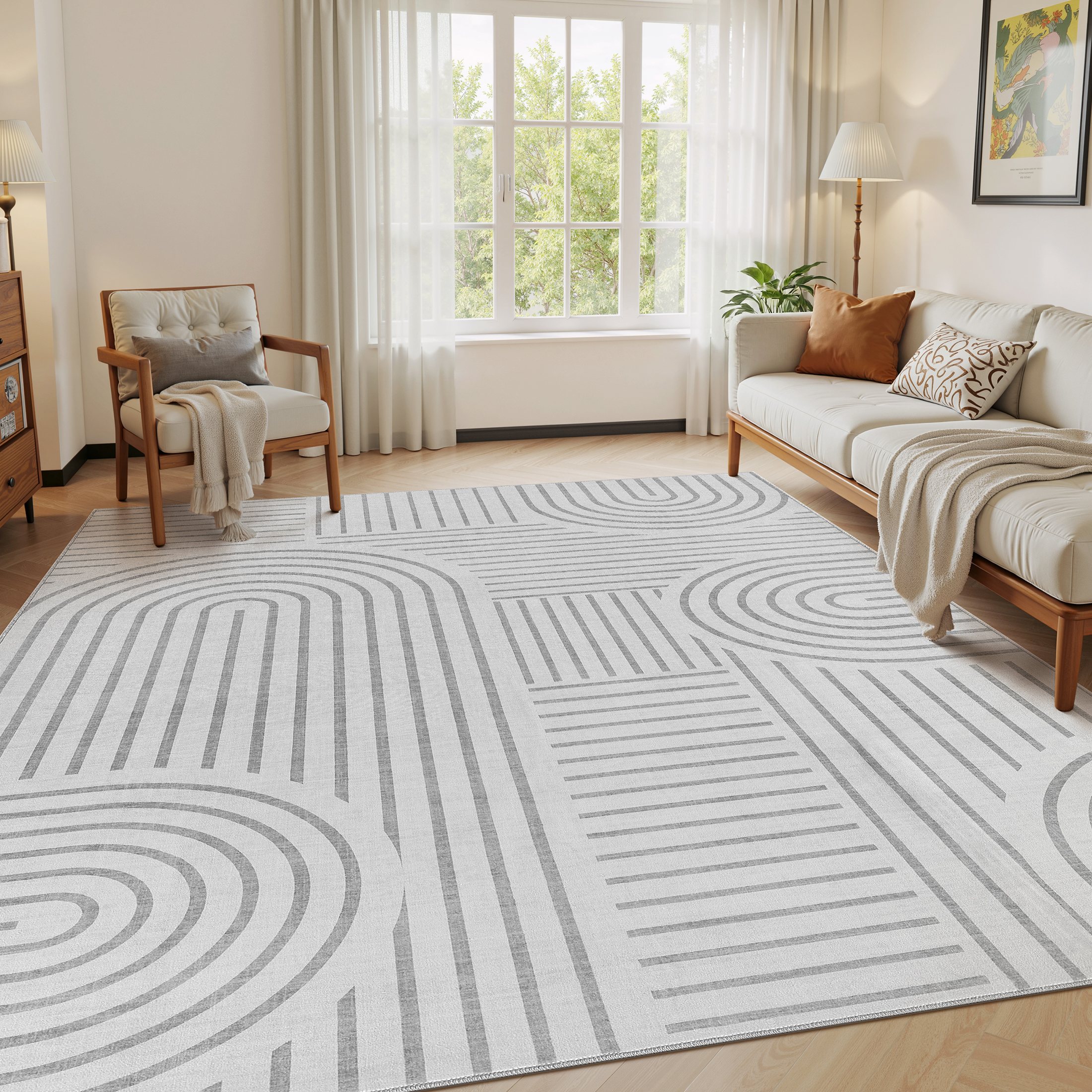 MICGEEK 8'x10' Washable Large Area Rugs for Living Room, Washable Non-slip Soft Indoor Modern Vintage Rug for Bedroom Dining Room Office Home Decor Carpet,Light Gray
