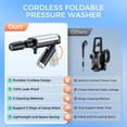 thumbnail image 3 of Foldable Cordless Pressure Washer, Portable Battery Power Washer with 5-in-1 Nozzle, 3 Power Levels & LCD Display, USB-C & Car DC Charging, Handheld Pressure Washer for Car, Bike, Patio & Camping, 3 of 9