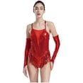 thumbnail image 1 of RUNQHUI Robe de Danse à Paillettes Brillantes à Franges pour Femmes Costume de Danse Latine Jazz Justaucorps à Franges et Gants Rouge TTG, 1 of 7