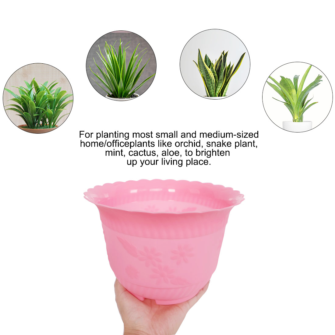Uxcell Home Office Garden Plastic Floral Pattern Cactus Aloe Plant Flower Pot Pink 23cm Diameter