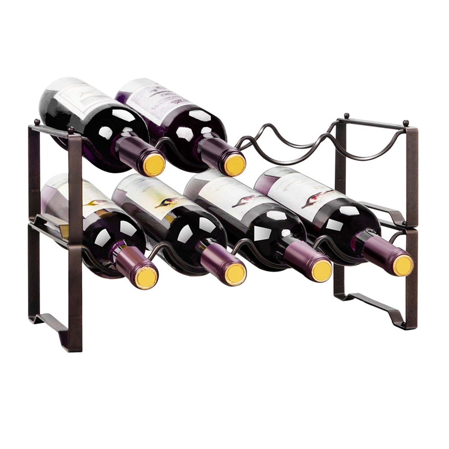 Auledio 2 Tier Metal Wine Rack Freestanding Stackable Bottle Holder for Counter-top, Bronze