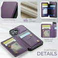 thumbnail image 3 of CaseMe Leather for iPhone 17 Case with Card Holder, Wallet Case for Women Men with RFID Blocking, Durable Leather Kickstand Magnetic Clasp Shockproof Phone Case for iPhone 17 6.3-inch,Purple, 3 of 9