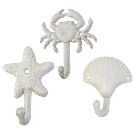 

Set Of 3 Starfish Seashell Crab Cast Iron Decorative Wall Hooks Coats Aprons Towels Hooks Beach Ocean Theme Metal Hooks