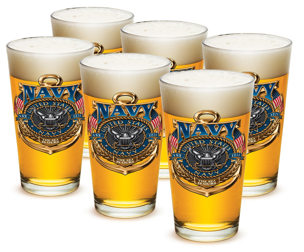 US NAVY THE SEA IS OURS LARGE  PILSNER BEER GLASS