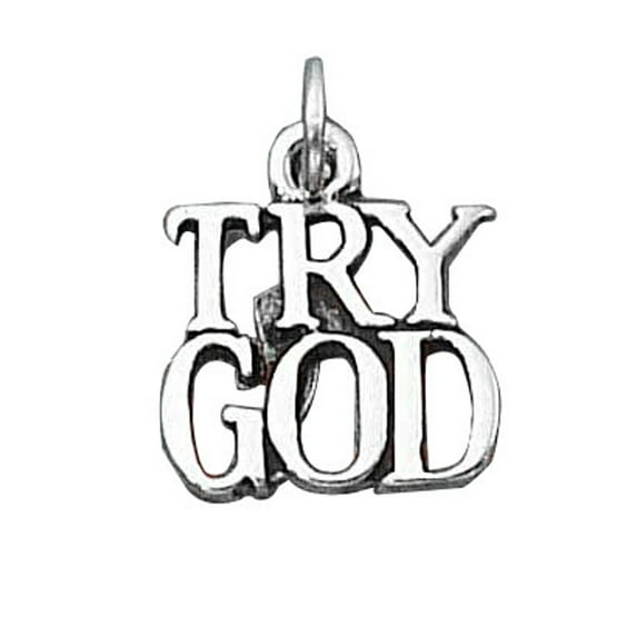 Sterling Silver 30" .8mm Box Chain TRY GOD Word Pendant Necklace