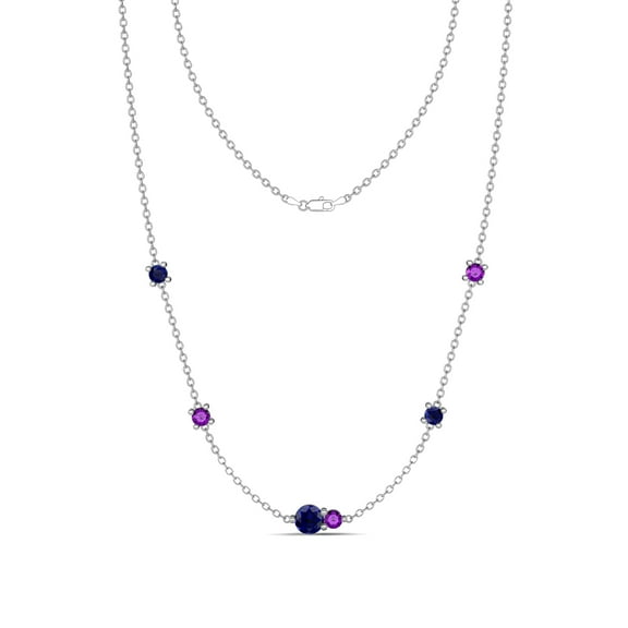 TriJewels 0.55 ctw Blue Sapphire and Amethyst Women Station Necklace in 10K White Gold