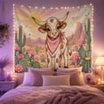 thumbnail image 2 of Spotted Calf with Paisley Bandana on Sandy Desert Mesa, Whimsical Folk Art for Teen Girls, Western Ranch Decor, Birthday Gift, Tapestry Wall Hanging for Bedroom and Dorm, 2 of 7