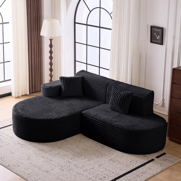 MELLCOM 93'' Modular Sectional Boneless Sofa, L Shaped Cloud Couches with Memory Foam Seating&Wide Armrest Design, Sofa Couch for Living Room, Bedroom, No Assembly Required (Black, Left Hand Facing)