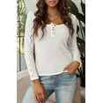 thumbnail image 1 of Women's White Scoop Neck Button Closure Ribbed Long Sleeve Top, 1 of 9