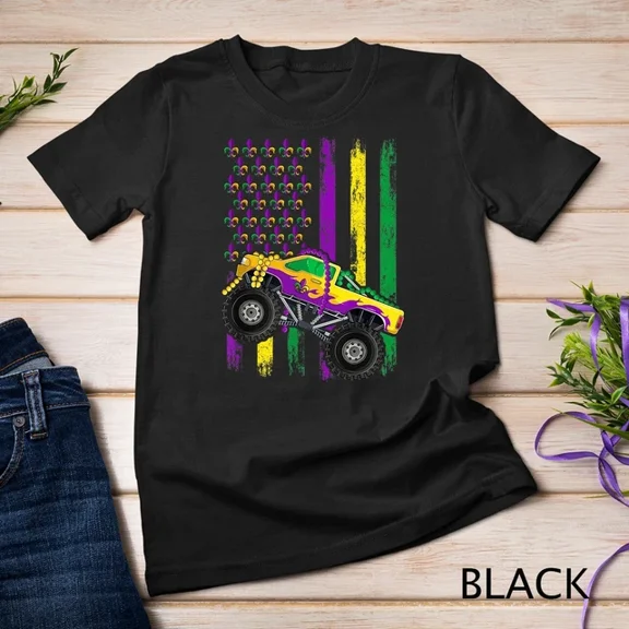 Kiraa Tee With Mardi Gras Monster Truck Beads Flag Shirt, Kids Boys T-Shirt Unisex T-Shirt