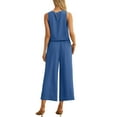 thumbnail image 5 of Cueply Women's Summer 2 Piece Outfits Lounge Sets Sleeveless Crop Top Wide Leg Cropped Pants with Pockets, 5 of 7