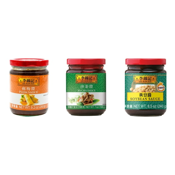 NineChef Brand Spoon Plus 3 Pack Lee Kum Kee Cooking Sauce, 3 Flavors(Plum Sauce,Sa Cha Sauce,Soybean Sauce)