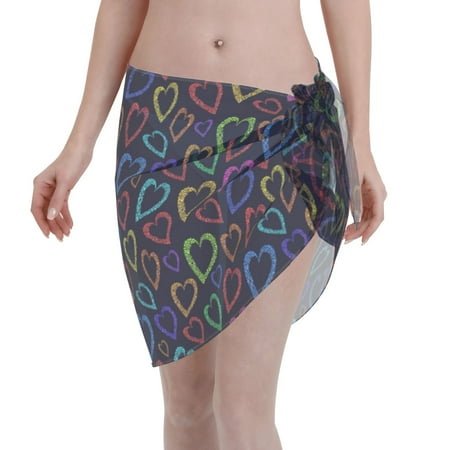 Qekee Colored Hearts Women s Short Sarongs Cover Ups Sheer Bikini Wraps for Swimwear