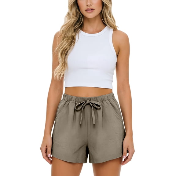 DORKASM Women's Linen Drawstring Shorts High Waisted 4" Inseam Summer Shorts Army Green M