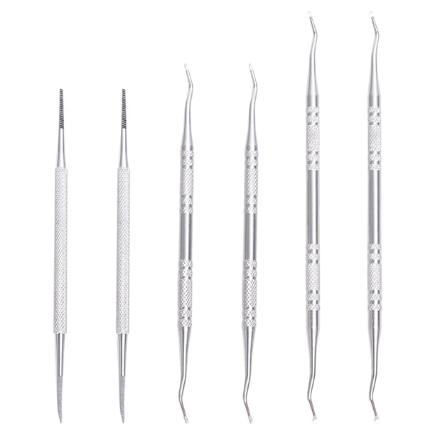 Juego de 2/6 limpiadores de uñas de acero inoxidable para pies, cuchara de doble cara para cutículas, herramienta para quitar uñas de los pies, para salón de belleza casero (plateado)