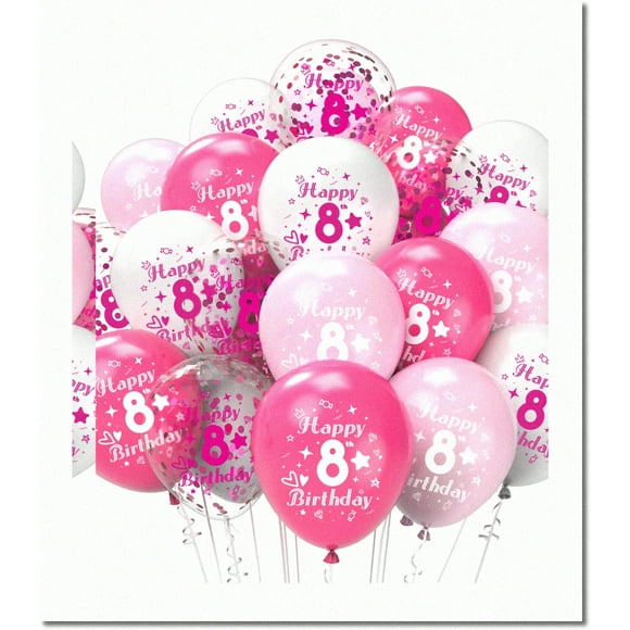 Célébrateur 8e: Vibrants Ballons d'Anniversaire Rose Ensemble - 38PCS 12Inch Nombre Imprimé Ballons 1-9. Décorations Parfaites pour Fête d'Anniversaire de Filles de 8 Ans Heureux & Anniversaire!