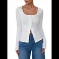 thumbnail image 2 of Camisas de Larga para Mujer, Camisetas con Cuello Redondo y Botones con Lazo, Blusas Estéticas para Salir L, 2 of 10