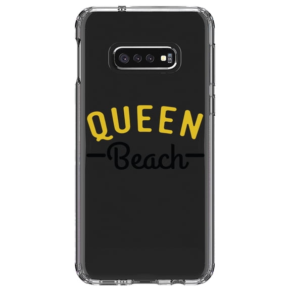 DistinctInk Clear Shockproof Hybrid Case for Samsung Galaxy S10e (5.8" Screen) - TPU Bumper Acrylic Back Tempered Glass Screen Protector - Queen Beach