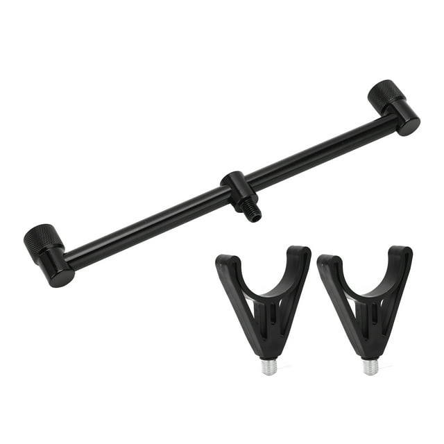 Soporte para caña de pescar de carpa, soporte para caña de pescar para carpa al aire libre, barras de zumbido, soporte negro (2 cabezales, soporte de 25cm, 2 cabezales)
