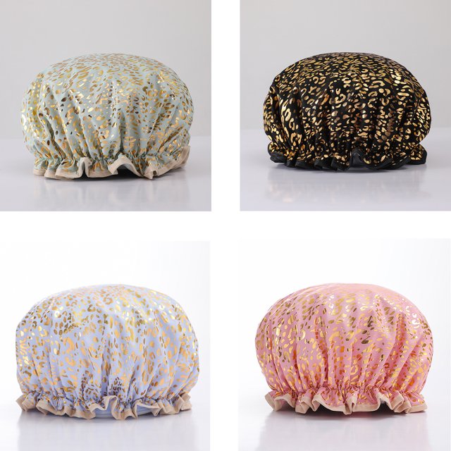 Gorro de ducha elástico de doble capa para mujer, banda elástica, ducha, spa, salón, juego de 4