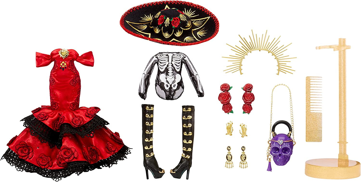 Rainbow High 2022 Celebration Edition Día De Los Muertos Maria Garcia Fashion Collector Doll 11 in. Celebratory Face Painting & Calavera Purse. Light Up Display & Premium Accessories. Great Gift
