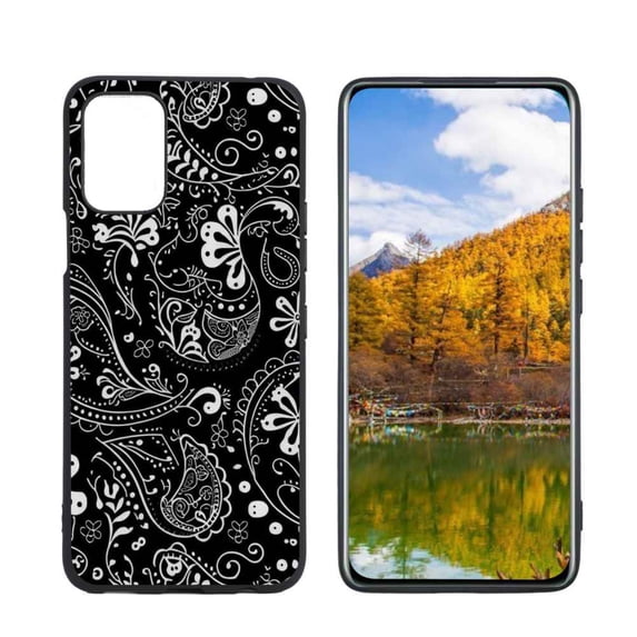 Black-white-elegant-Boho-Paisley-MagSafe-s-Floral-Pretty-Aesthetic-and-max Phone Case, Degined for LG Q52 Case Men Women, Flexible Silicone Shockproof Case for LG Q52