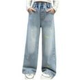 thumbnail image 2 of uublik Girls Baggy Wide Leg Jeans 5-16 Years Elastic Waist Pants Casual Loose Denim Pants with Pockets Comfy Trousers Navy, 2 of 5