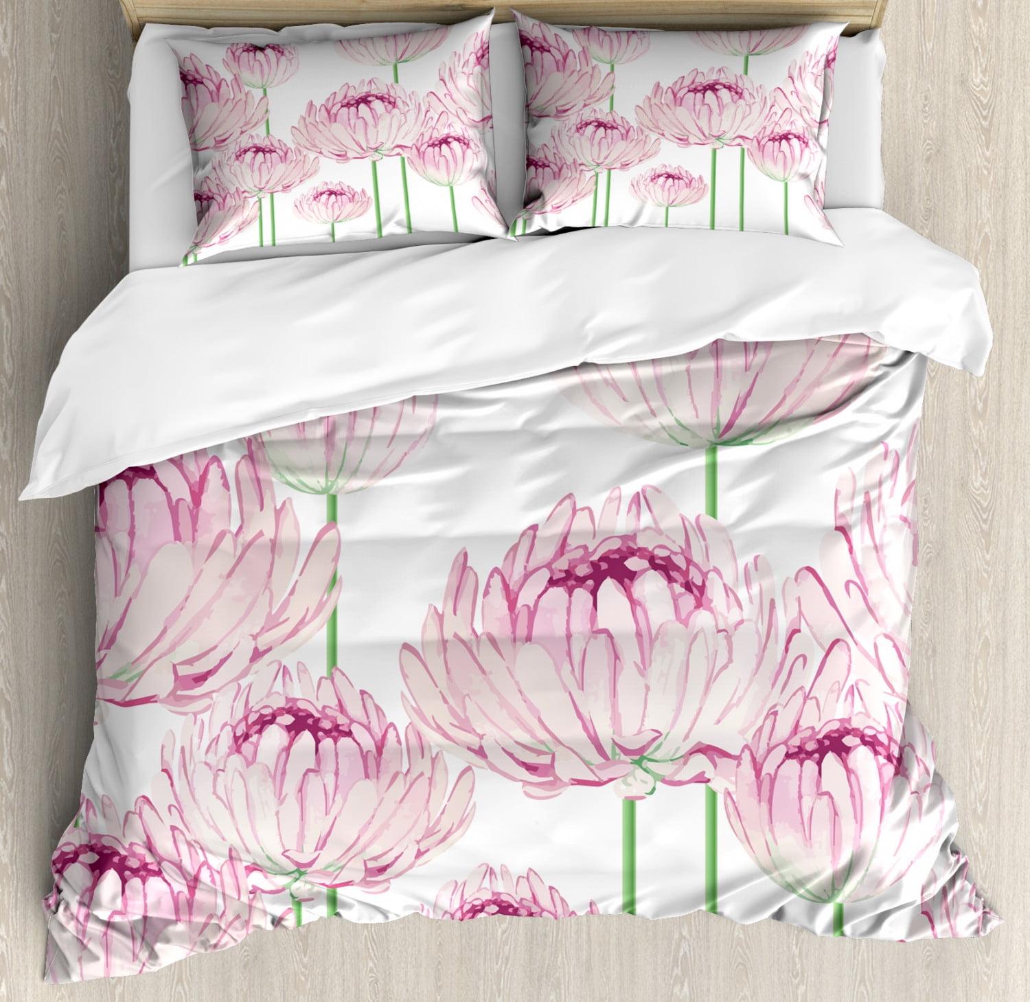 Floral King Size Duvet Cover Set, Romantic Watercolor with Tender Peony