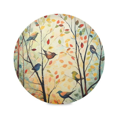 

Round Plate Mat 15.4x15.4 Inchesx4 Placemat Table Mat Kitchen Mat Coffee Mat Fabric Thick Strong Wear-Resistant Heat Resistance Colorful Tree Bird Pattern