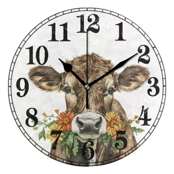 Cows with Flower Silent Wall Clock 10" Non-Ticking Battery Clock