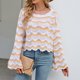 thumbnail image 4 of Suéter de punto de mujer Suéter de ganchillo a rayas de contraste casual Traje diario FLhrweasw Nuevo, 4 of 9